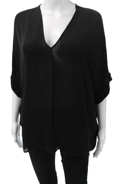 Vince Women Kimono Silk V-Neck Sleeveless Blouse Black Size S