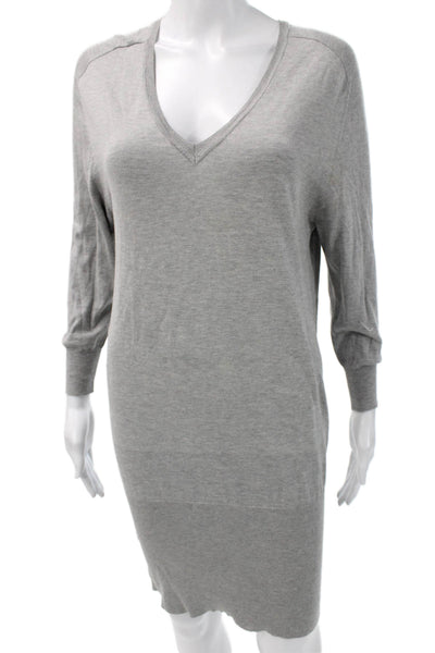 BCBGMAXAZRIA Women Gray Sweater Dress V Neck 3/4 Sleeve Above Knee Size XS
