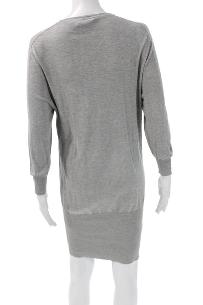 BCBGMAXAZRIA Women Gray Sweater Dress V Neck 3/4 Sleeve Above Knee Size XS