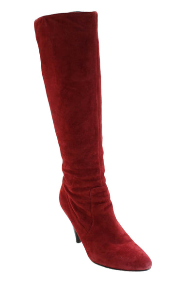 Via Spiga Womens Suede Zippered High Heeled Knee High Boots Red Size 8