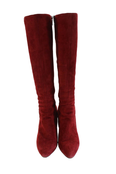 Via Spiga Womens Suede Zippered High Heeled Knee High Boots Red Size 8