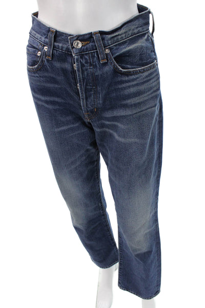 Edwin Women Straight Jeans Dark Blue High Rise Button Fly 100% Cotton Size 24