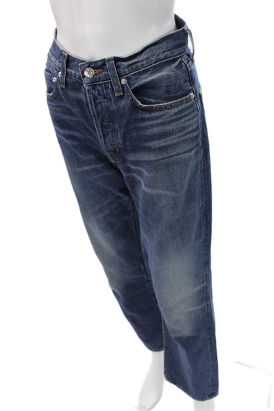 Edwin Women Straight Jeans Dark Blue High Rise Button Fly 100% Cotton Size 24
