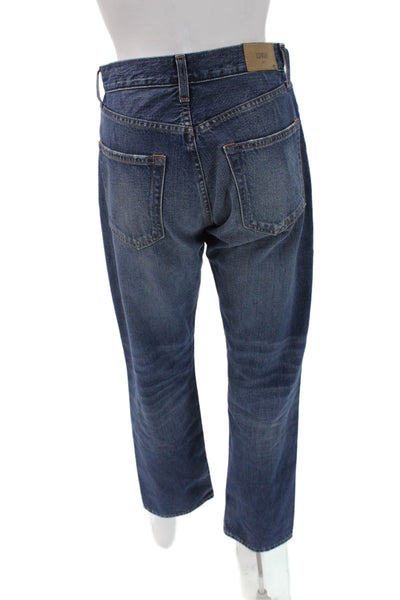 Edwin Women Straight Jeans Dark Blue High Rise Button Fly 100% Cotton Size 24