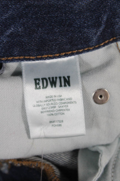 Edwin Women Straight Jeans Dark Blue High Rise Button Fly 100% Cotton Size 24