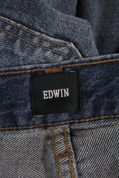 Edwin Women Straight Jeans Dark Blue High Rise Button Fly 100% Cotton Size 24