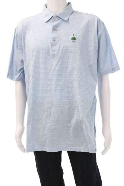 Peter Millar Mens Light Blue Striped Polo 100% Cotton Size 2XL