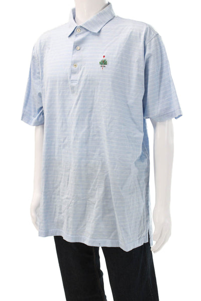 Peter Millar Mens Light Blue Striped Polo 100% Cotton Size 2XL