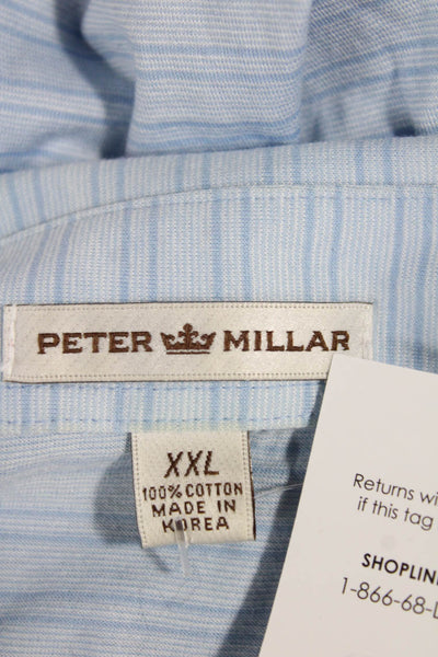 Peter Millar Mens Light Blue Striped Polo 100% Cotton Size 2XL
