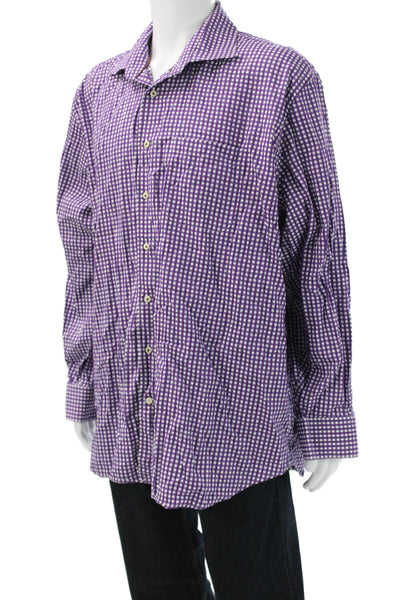 Peter Millar Mens Purple Check Point Collar Button Up Cotton Long Sleeve Size XX