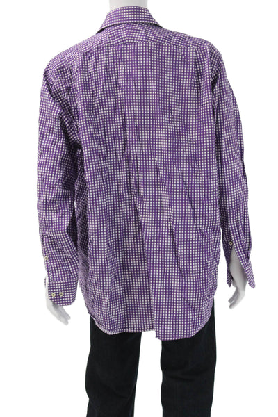Peter Millar Mens Purple Check Point Collar Button Up Cotton Long Sleeve Size XX