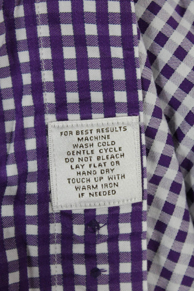 Peter Millar Mens Purple Check Point Collar Button Up Cotton Long Sleeve Size XX