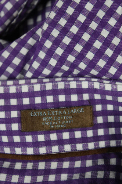 Peter Millar Mens Purple Check Point Collar Button Up Cotton Long Sleeve Size XX