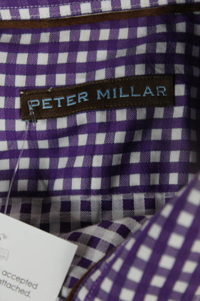 Peter Millar Mens Purple Check Point Collar Button Up Cotton Long Sleeve Size XX