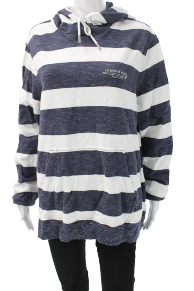 Vineyard Vines Women Pullover Hoodie Dark Blue Striped Cotton Size L