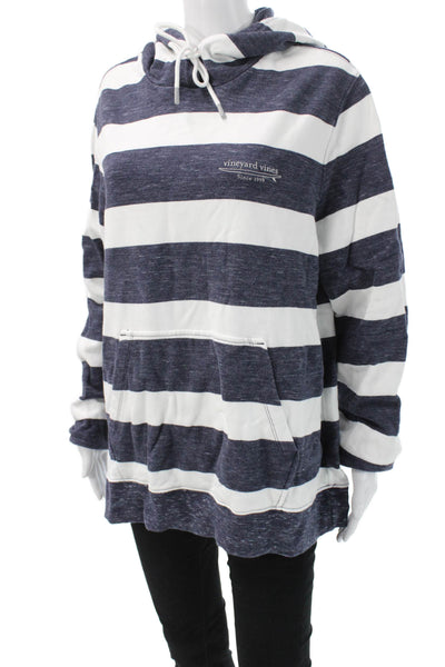 Vineyard Vines Women Pullover Hoodie Dark Blue Striped Cotton Size L