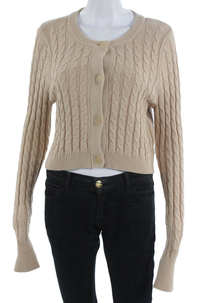 525 Womens Cardigan Beige Crew Neck Long Sleeve Cotton Nylon Size M