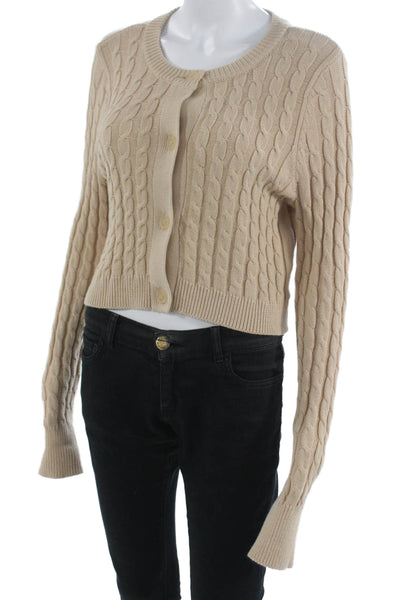 525 Womens Cardigan Beige Crew Neck Long Sleeve Cotton Nylon Size M
