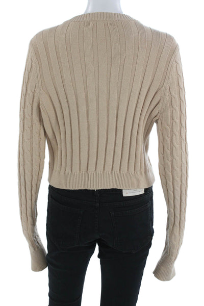 525 Womens Cardigan Beige Crew Neck Long Sleeve Cotton Nylon Size M