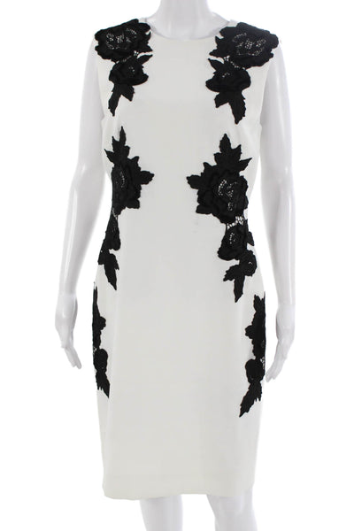 Tahari Levine Womens Floral Sheath Dress Black Sleeveless Crew Neck Size 8