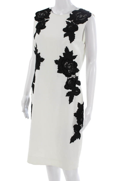 Tahari Levine Womens Floral Sheath Dress Black Sleeveless Crew Neck Size 8