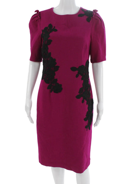 Rickie Freeman Teri Jon Womens Purple Wool Sheath Dress Short Sleeve Size 8