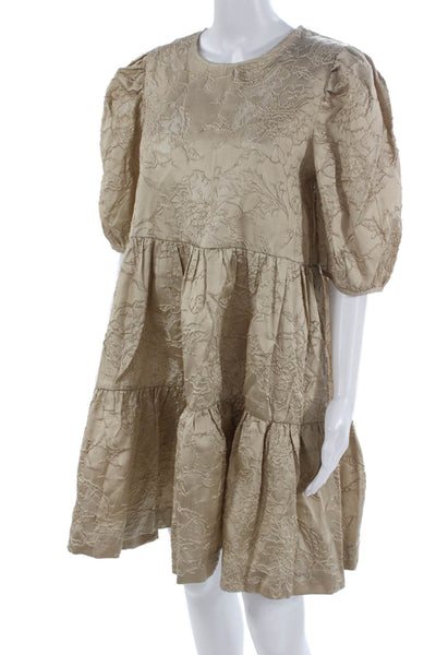 En Saison Womens Trapeze Swing Floral Beige Cotton Knee Length Dress Size M