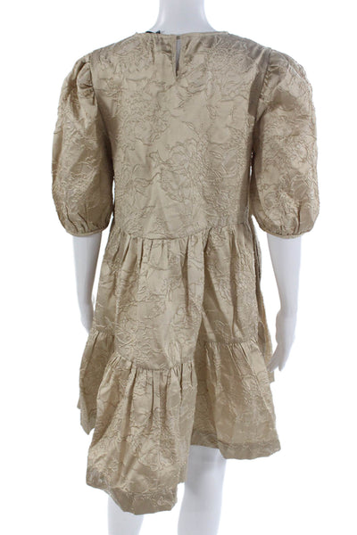 En Saison Womens Trapeze Swing Floral Beige Cotton Knee Length Dress Size M