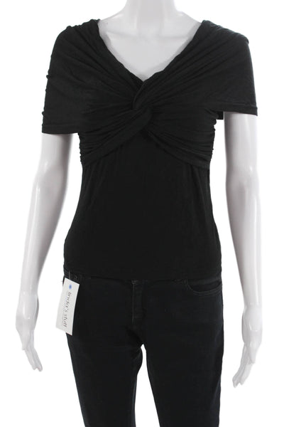 Favorite Daughter Womens Black V-Neck Short Sleeve Top Size M