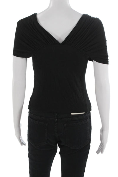 Favorite Daughter Womens Black V-Neck Short Sleeve Top Size M