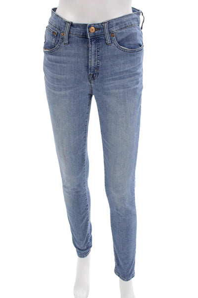 J Crew Women Skinny Ankle Jeans Light Blue Mid Rise Button 30 Inseam Size 28