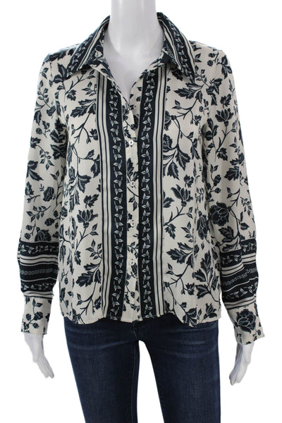 Ba&Sh Women White Floral Collared Long Sleeve Button Up Blouse Size 2