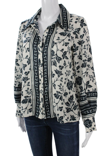 Ba&Sh Women White Floral Collared Long Sleeve Button Up Blouse Size 2