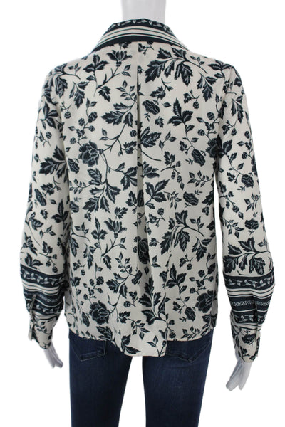 Ba&Sh Women White Floral Collared Long Sleeve Button Up Blouse Size 2