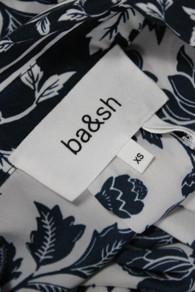 Ba&Sh Women White Floral Collared Long Sleeve Button Up Blouse Size 2