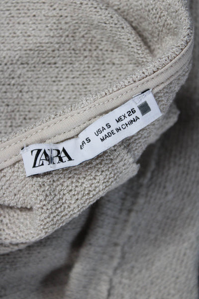Zara Women Basic Beige Short Sleeve Round Neck Top Size S
