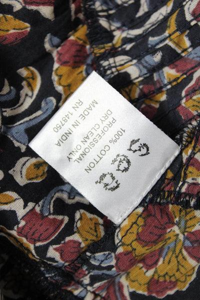 Sea Women Floral High Neck Short Sleeve Bohemian Blouse Black Size 0