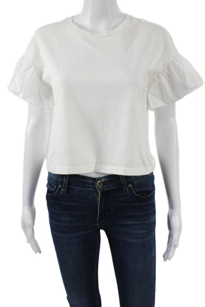 Intermix Women White Cropped Basic T Shirt Short Sleeve Crew Neck Size PP