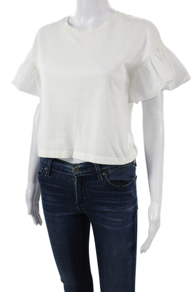 Intermix Women White Cropped Basic T Shirt Short Sleeve Crew Neck Size PP
