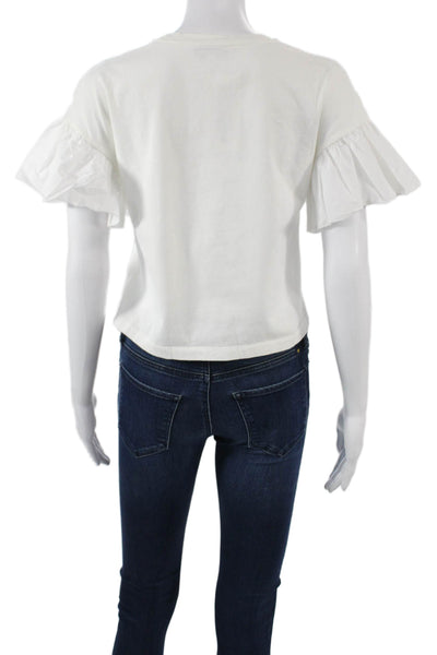 Intermix Women White Cropped Basic T Shirt Short Sleeve Crew Neck Size PP