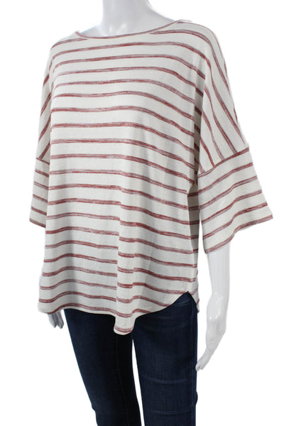 Max Studio Womens Striped Round Neck Tunic Blouse 3/4 Sleeve White Size M