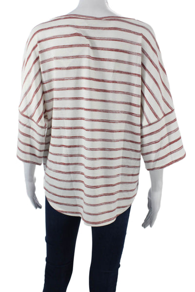 Max Studio Womens Striped Round Neck Tunic Blouse 3/4 Sleeve White Size M