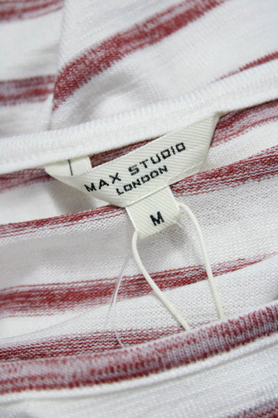 Max Studio Womens Striped Round Neck Tunic Blouse 3/4 Sleeve White Size M