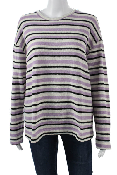 Zara Womens Pullover Striped Beige Acrylic Crew Neck Long Sleeve Sweater Size S