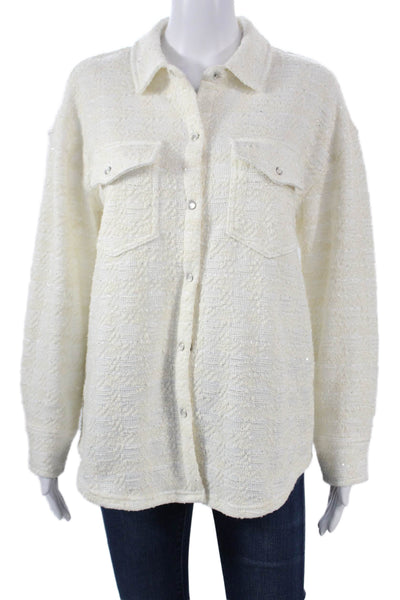 Rachel Zoe Womens White Snap Button-Up Jacket Long Sleeve Designer Size M