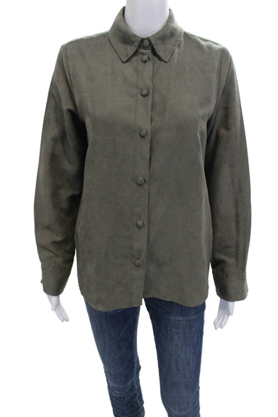 Zara Womens Green Collared Button-Up Basic Cotton Long Sleeve Top Size XS