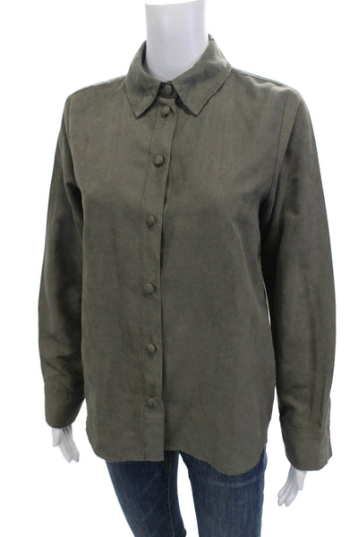 Zara Womens Green Collared Button-Up Basic Cotton Long Sleeve Top Size XS