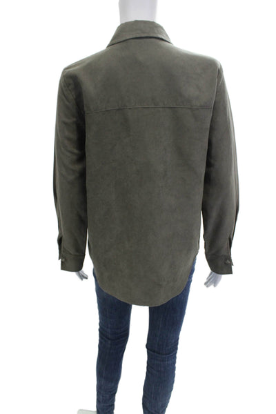 Zara Womens Green Collared Button-Up Basic Cotton Long Sleeve Top Size XS