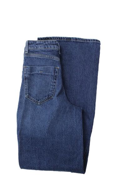 Zara Womens Straight Jeans Dark Blue Mid Rise 99% Cotton Inseam 30 Size 0