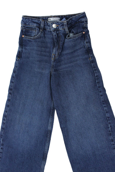 Zara Womens Straight Jeans Dark Blue Mid Rise 99% Cotton Inseam 30 Size 0